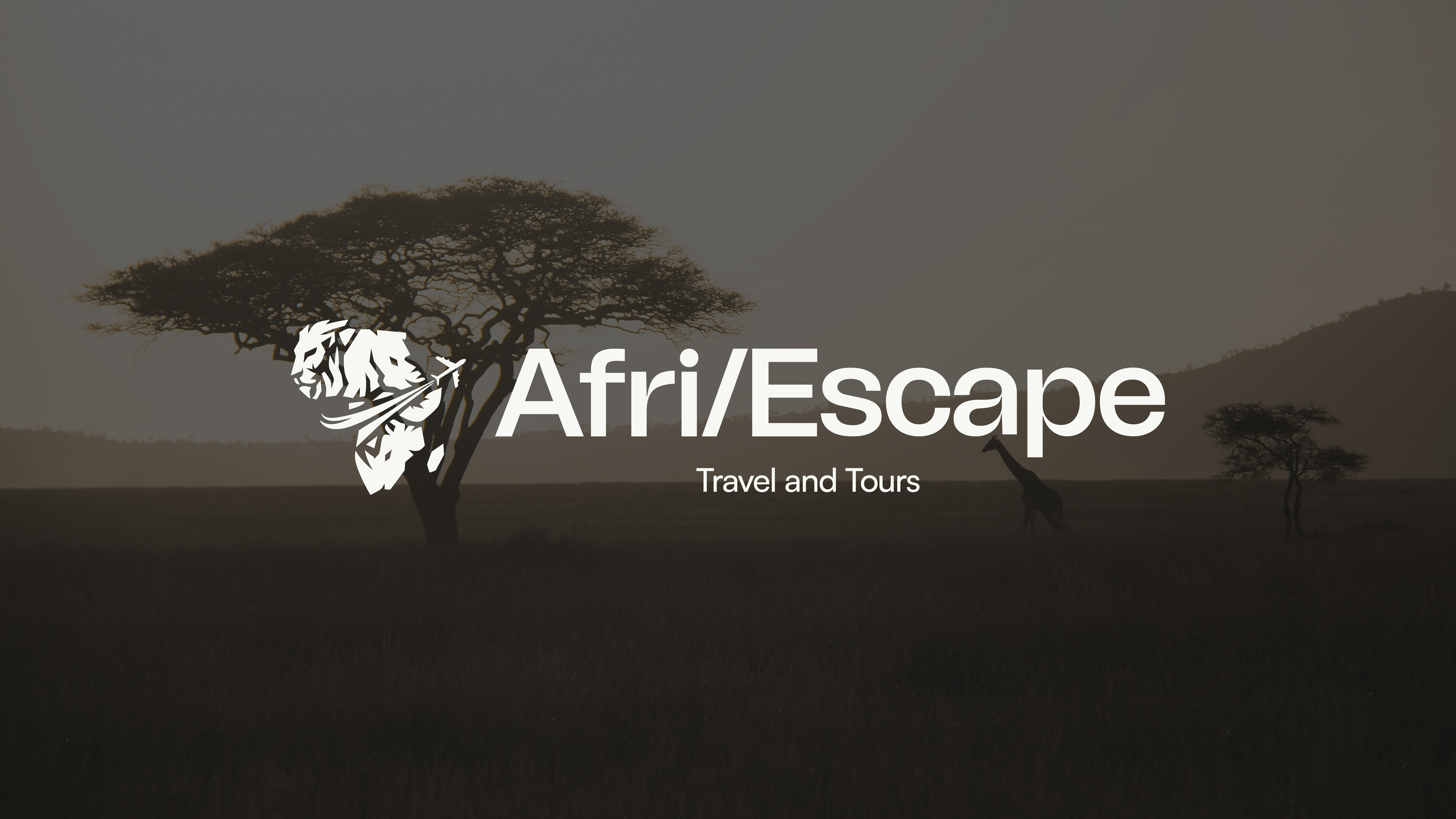 Afri/Escape logo on a savanna landscape