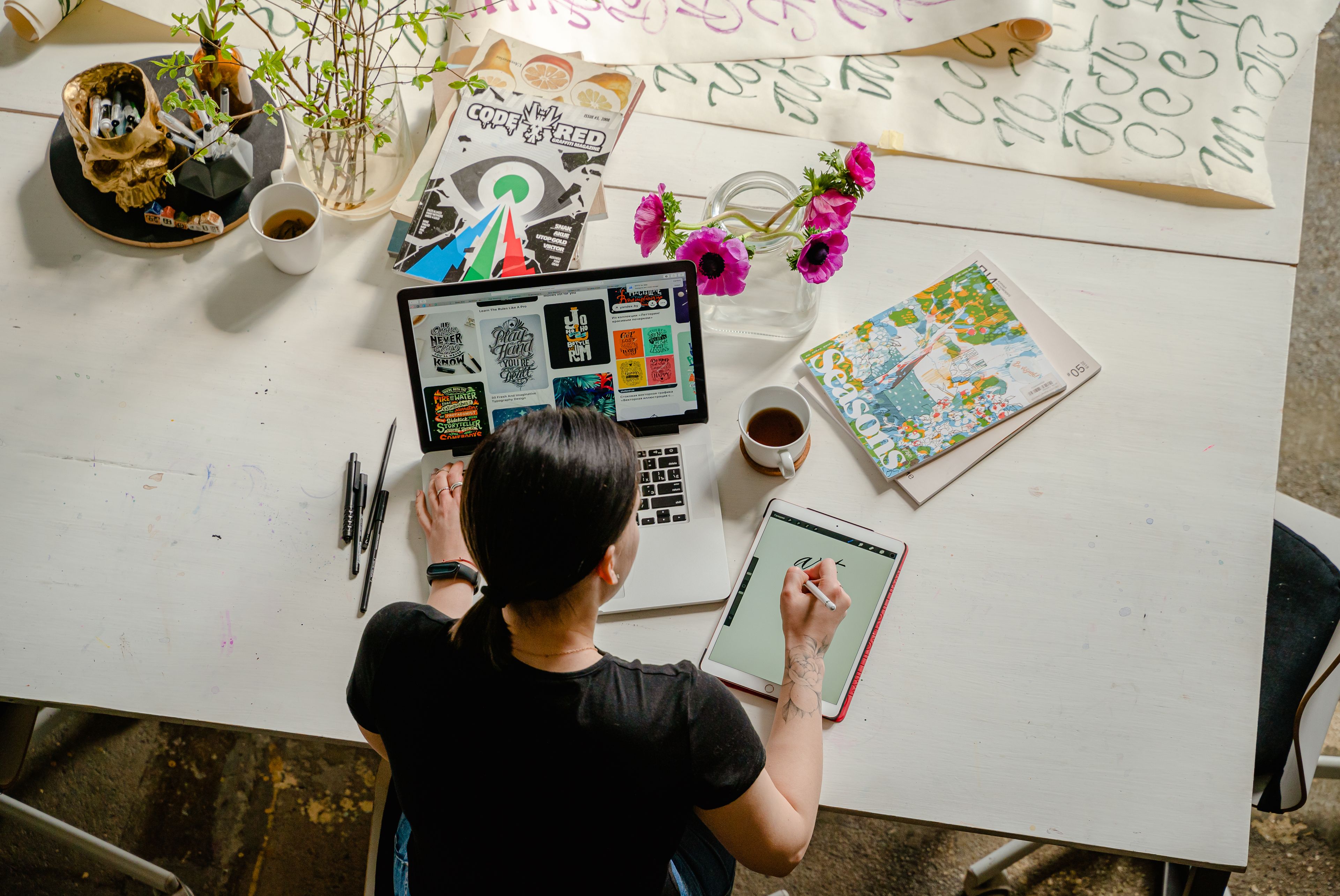 Brand design materials on a studio desk